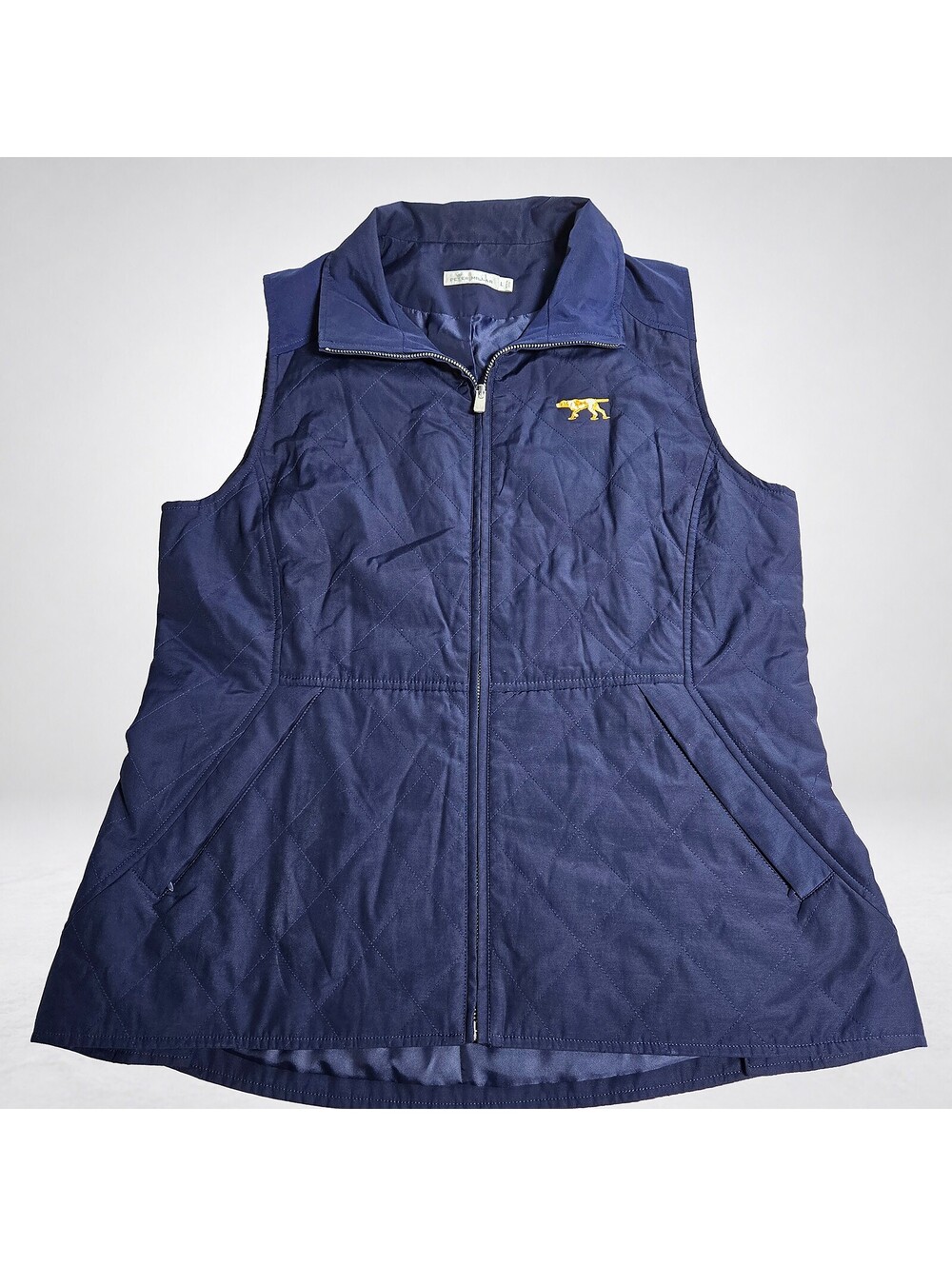 Peter Millar Navy Quilted Vest Large Pointer Dog Logo Golf